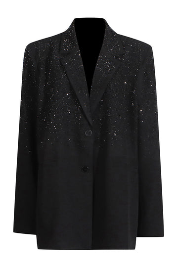 Glitrende sort haket revers kvinder blazer med perler